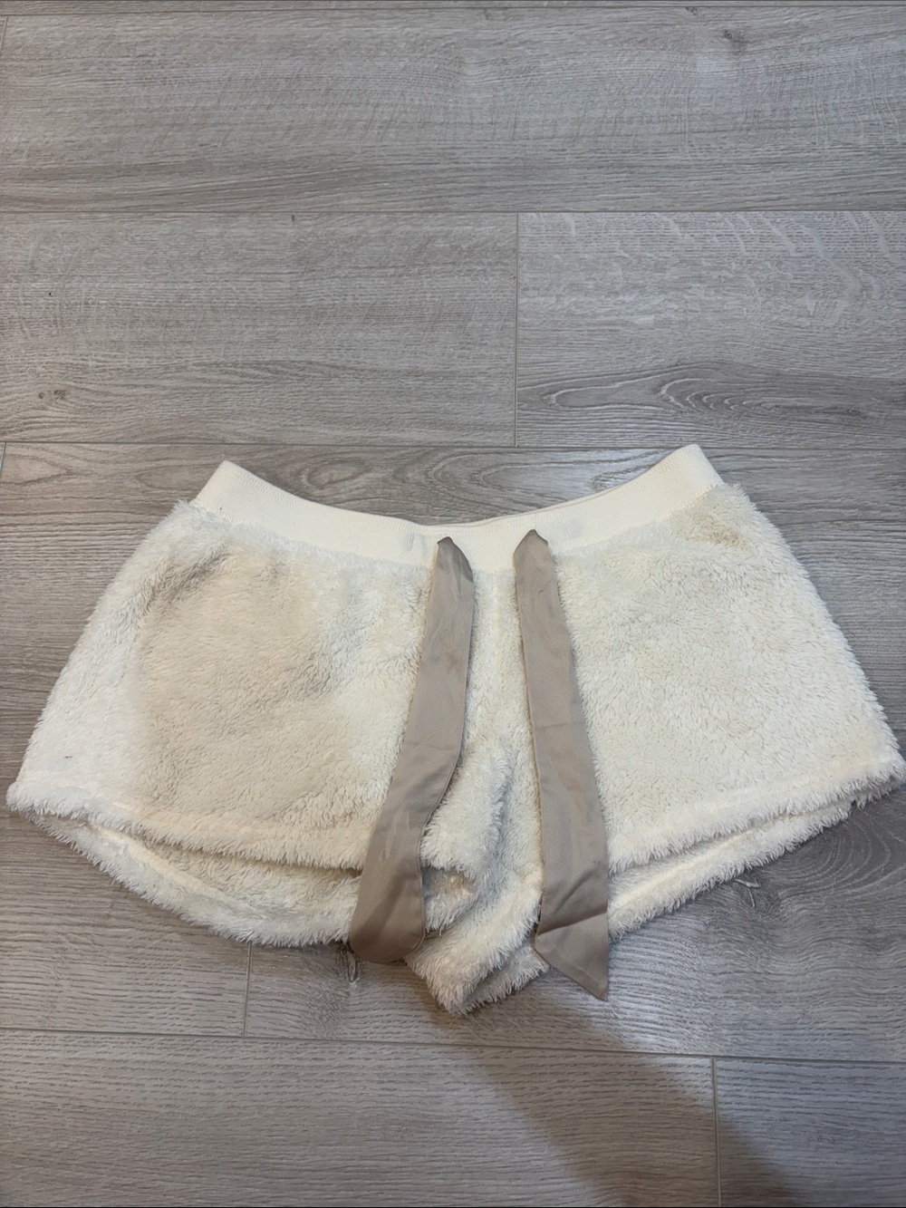 Gilly Hicks Cream Plush Drawstring Sleep Shorts